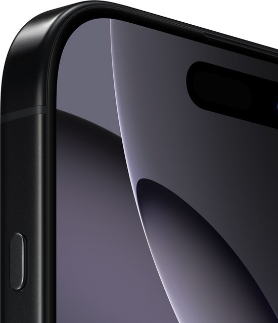 Close-up van de bovenrand van een zwarte iPhone met het Dynamic Island en een deel van het scherm.