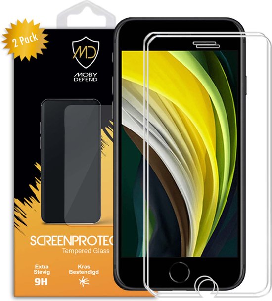 Pack de 2 Protecteurs d'écran Apple iPhone SE (2020-2022) - iPhone 8 - iPhone 7 - Économiseurs d'écran MobyDefend compatibles avec les coques - Glas trempé - Plaques de verre Convient pour : iPhone SE 2022 & iPhone SE 2020 & iPhone 8 & iPhone 7