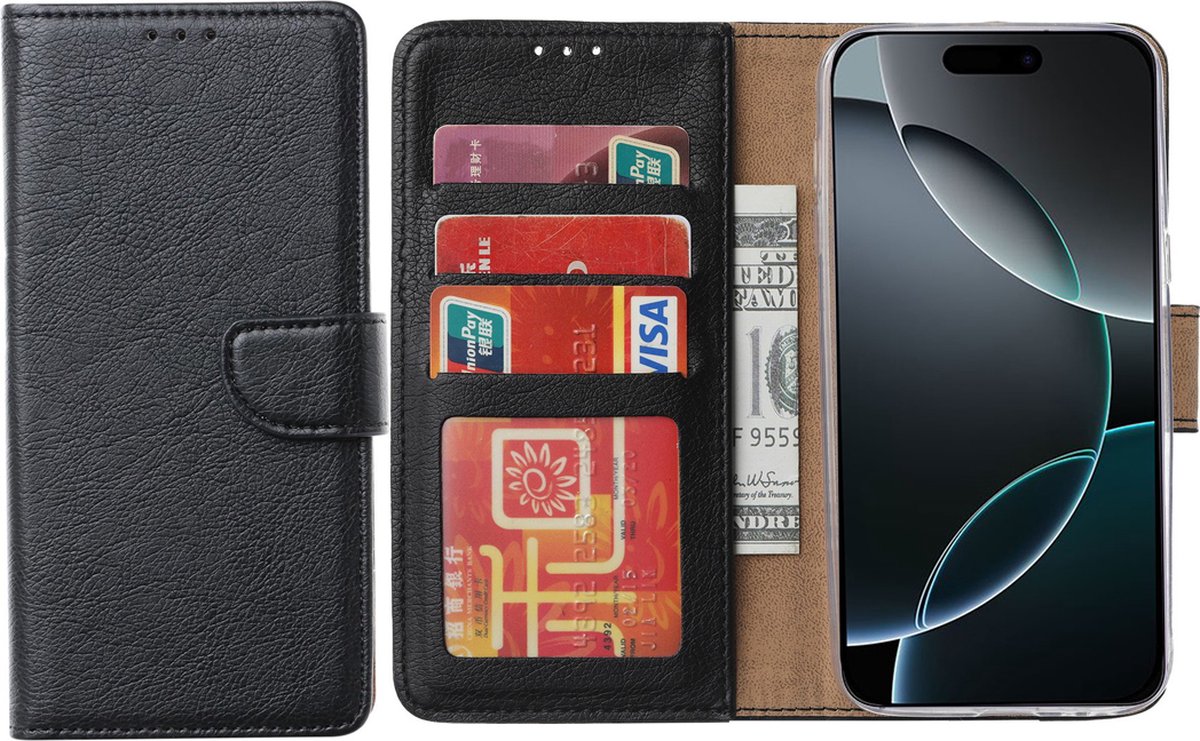 Hoesje Geschikt voor iPhone 16 Pro Max – Arara bookcase met pasjeshouder - Zwart