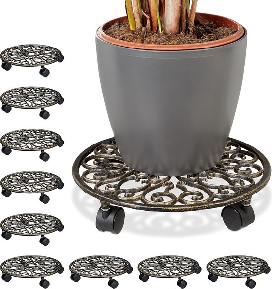 HRB Plantenroller, WPC, weerbestendig, draagkracht tot 80 kg, rolplank, planten, bloempotonderzetter voor binnen en buiten (terracotta, vierkant, 30 x 30 cm
