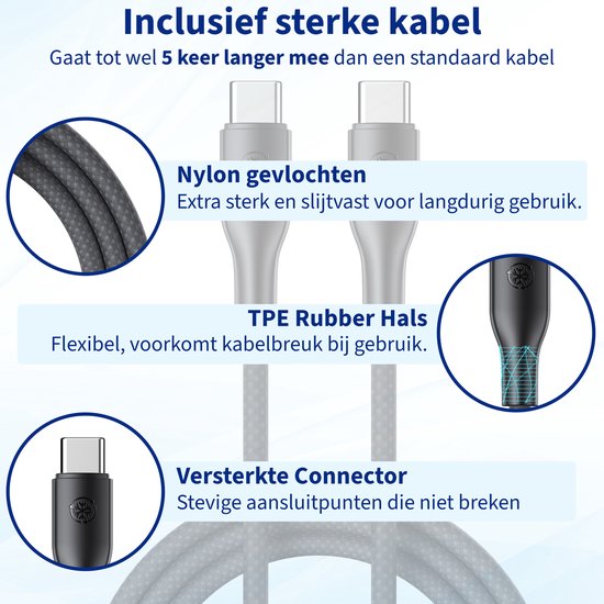 Usb C Snellader - Usb C Oplader - Snellader 45w - Super Snel Laden geschikt voor Samsung - Usb C Adapter met Oplaadkabel 3 Meter