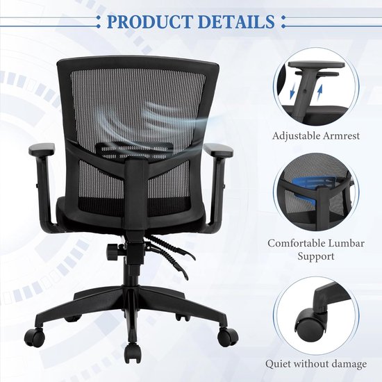 DE BESTE DUWINSON ERGONOMISCHE MESH-BUREAUSTOEL VOOR HET THUISKANTOOR Met Rugsteun En 3 Voudig Verstelbare Armleuningen