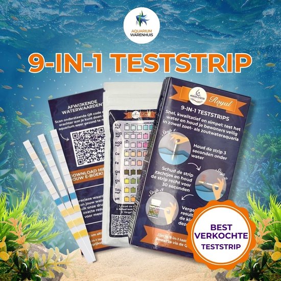 AquaCheck - Royal 9-in-1 aquarium teststrips - Inclusief GRATIS e-boek met oplossingen - 100 teststrips, 900 testen - Meet de belangrijkste waterwaarden