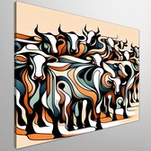Abstract koeien schilderij | Koeien in de abstracte wereld: een artistieke boerderijervaring | Kunst - 40x40 centimeter op Canvas | Foto op Canvas
