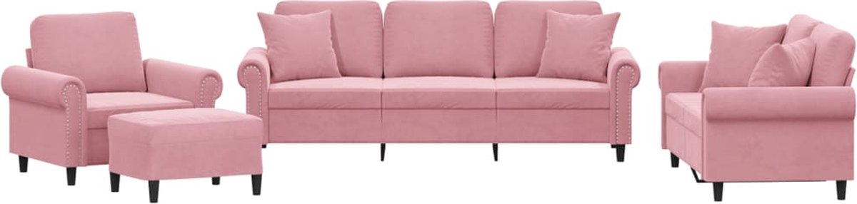 vidaXL - 4-delige - Loungeset - met - kussens - fluweel - roze