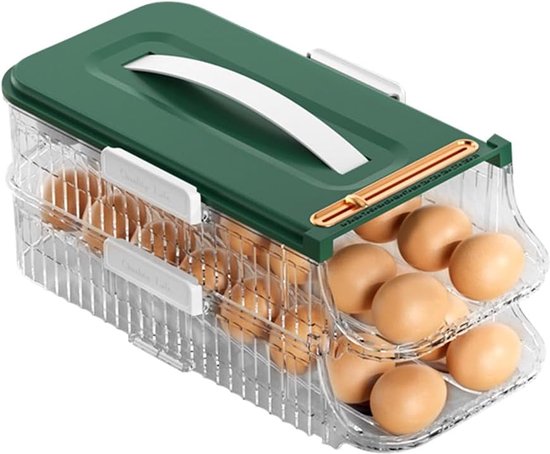 utosday Eierhouder voor koelkast, 2-laags eieropslag koelkast, ruimtebesparende eierlade eierrek rollende eierdispenser container, antislip bodem eierorganizer voor koelkast aanrecht (grijs