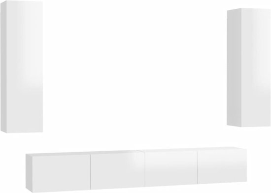 vidaXL-4-delige-Tv-meubelset-spaanplaat-hoogglans-wit