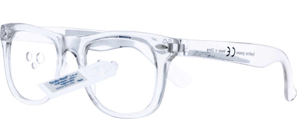 EyeDrop 001 - druppelbril voor oogdruppels - Universeel - Transparant - 3 maten gaten per glas - montuur van 100% gerecycled materiaal