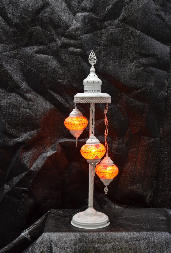 Turkse tafellamp 3 glazen bollen Oosterse staandelamp rood mozaïek