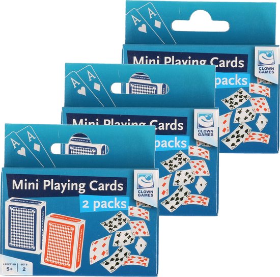 Thumbnail van een extra afbeelding van het spel Set van 6x mini clown games speelkaarten rood en blauw - Kaartspellen - Reisspelletjes