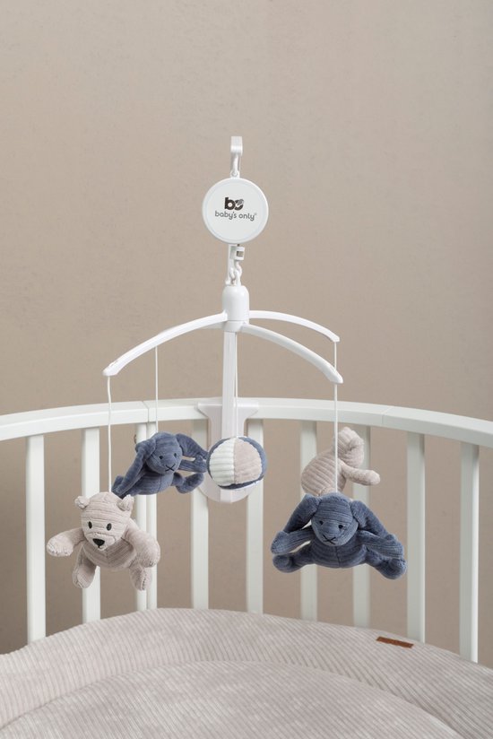 Baby's Only Muziekmobiel baby - Boxmobiel Sense - Vintage Blue/Kiezelgrijs/Wit - Figuurtjes van zachte rib corduroy stof - Muziek speelgoed - Melodie 'It's a small world' van Baby's Only — afbeelding 4