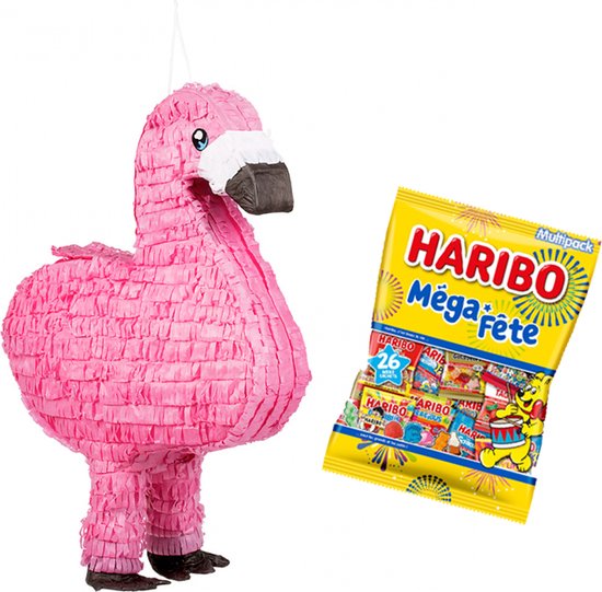 Piñata Flamingo (53 x 39 x 18 cm) avec bonbons Haribo 2000 grammes