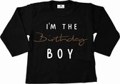 Shirt verjaardag jongen-I'm the birthday boy-zwart-wit-mocca-Maat 92