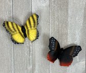 Polystone - Muurdecoratie Vlinder - Zwart & Geel -  16 x 19 x 4.5 cm - 2 Stuks