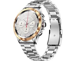 Darenci Platinum Pro Smartwatch Heren – Zilver/Goud – Stalen Band – Bluetooth Bellen & Muziek – Hartslag-, Bloeddruk- & Zuurstofmeter – IP67 Waterdicht – Luxe Activity Tracker