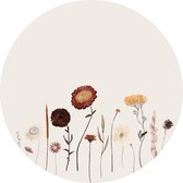 Behangcirkel Droogbloemen bruin - Ø 125 cm - Muurcirkel binnen - Botanisch - Bloemen - Behangcirkel zelfklevend - Wandsticker - Behangsticker - Babykamer en kinderkamer