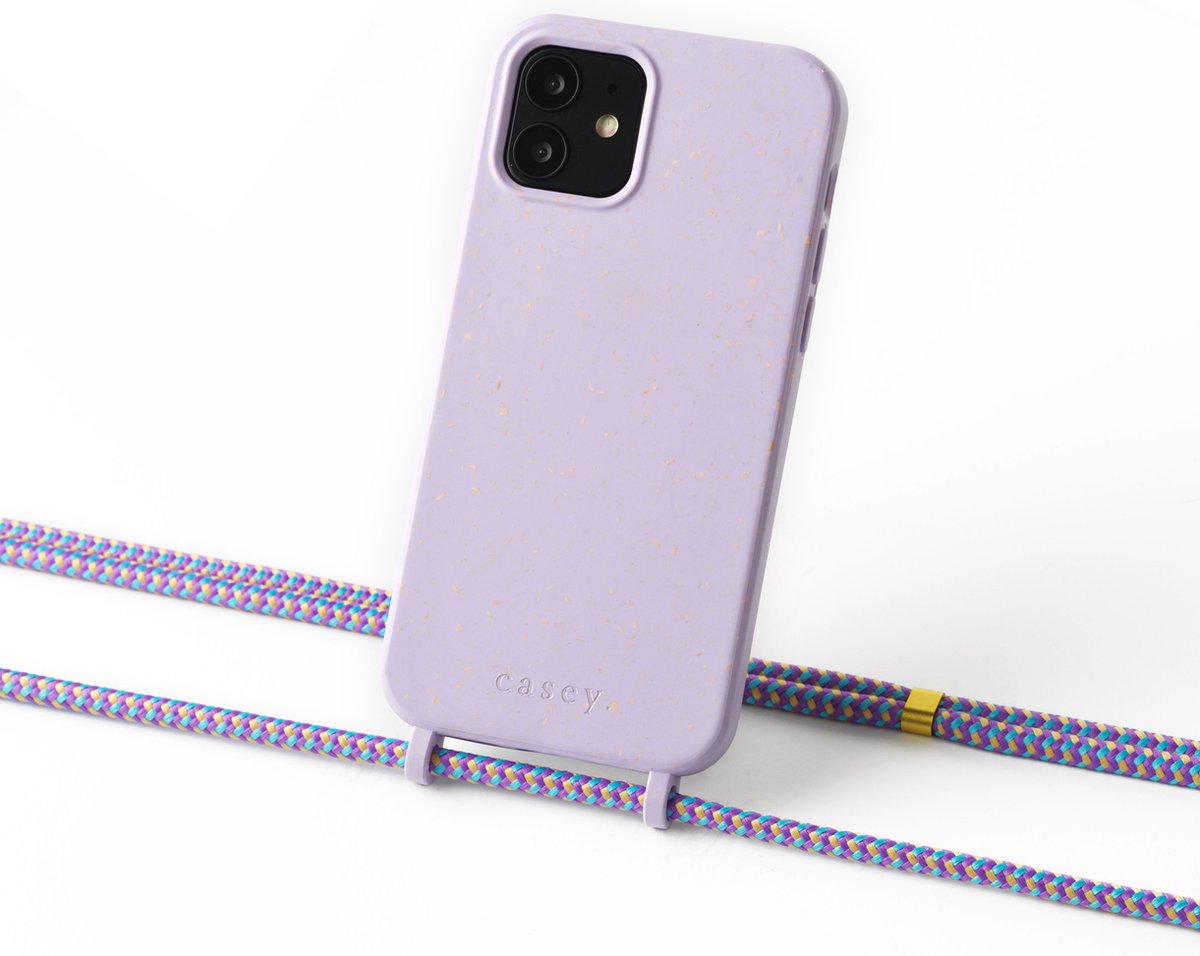 Apple iPhone 12 duurzaam hoesje lila met koord lila camouflage