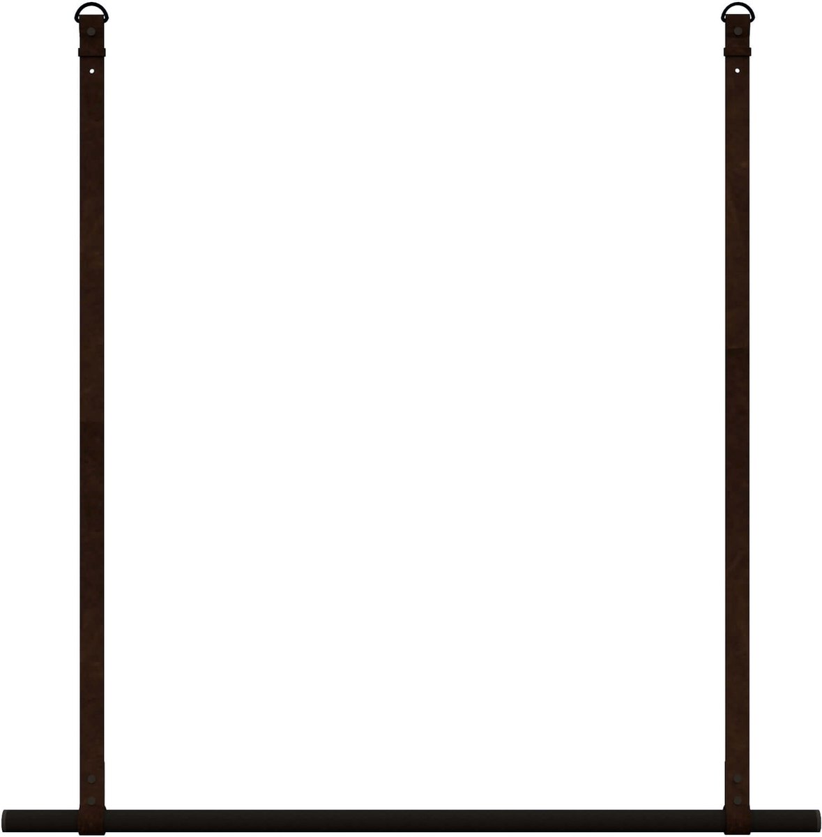 Kapstok/ kledingrek 100cm - aan leren banden - Handles and more® | D.BRUIN - stang: zwart metaal