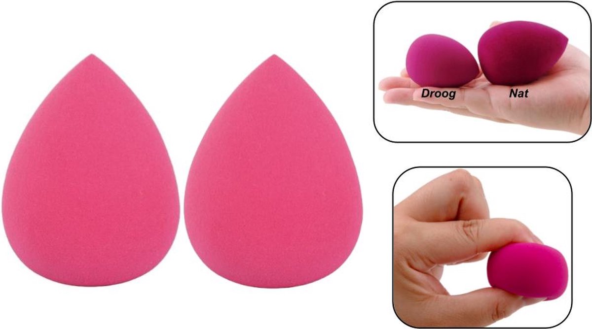 PD® - Make-up spons - 2 stuks - roze - Beauty Blender - Blender spons voor make-up - Foundation blender - Make-up Ei
