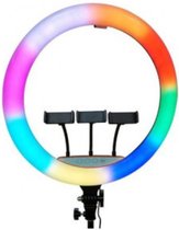 Rixus - Beauty Rainbow Selfie Ring Light - Ring lamp + HOLDER STICK - Selfie lamp - Tiktok lamp - RGB kleuren selfie ring lamp - 22 INCH live video photographic fill lamp LED RXLG32