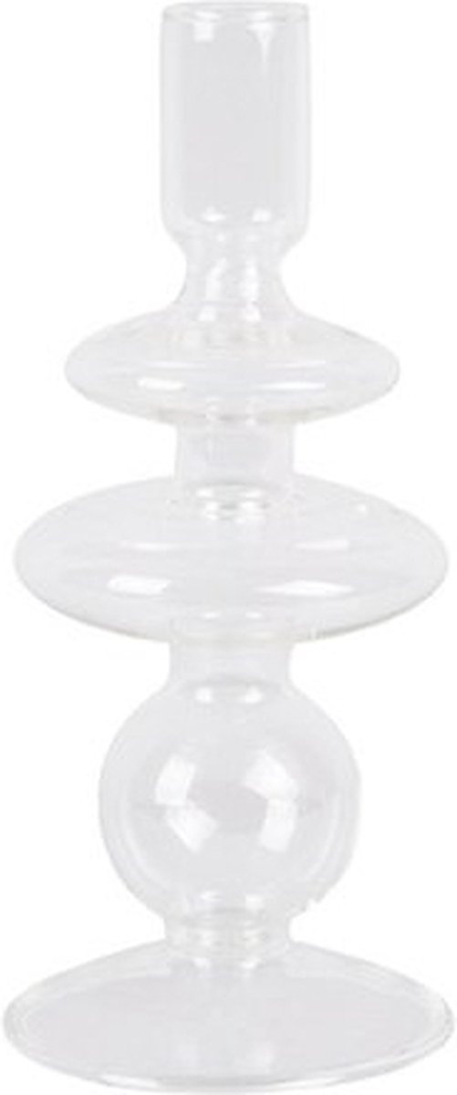 2x Present Time Candle Holder Glass Art Rings Medium Clear