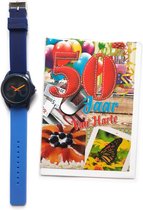 Wenskaart 50 Jaar Van Harte + Verjaardag Horloge 50 jaar- HOR-50-BLAUW