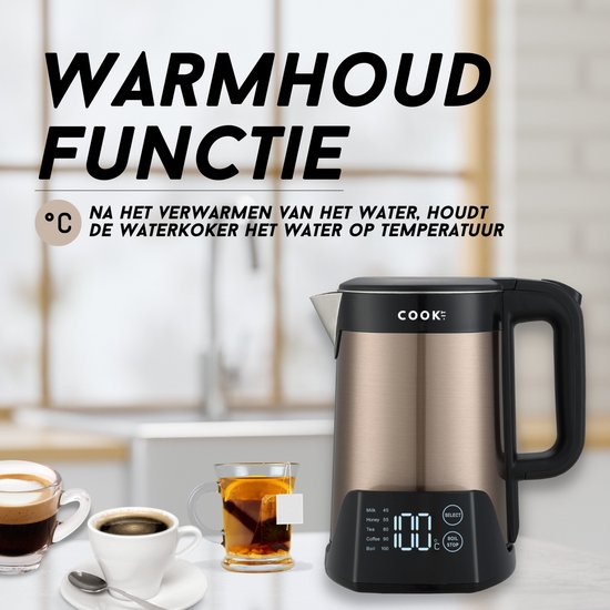 COOK-IT Luxury - Waterkoker met Temperatuurregeling 45°C tot 100°C - Warmhoudfunctie - Kettle