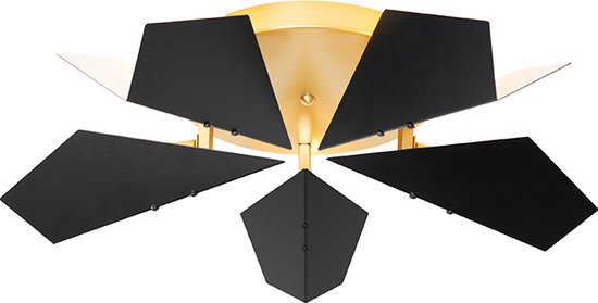 QAZQA sinem - Design Plafondlamp - 5 lichts - Ø 59.5 cm - Zwart Goud - Woonkamer | Slaapkamer | Keuken