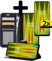 Hoesje Geschikt voor OnePlus Nord CE 2 Hoesje Book Case Hoes Wallet Cover Met 2x Screenprotector - Hoes Geschikt voor OnePlus Nord CE 2 Hoesje Bookcase Hoes - Zwart