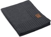 Knit Factory Uni Gebreid Plaid - Woondeken - plaid - Wollen deken - Kleed - Antraciet - 160x130 cm