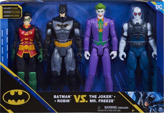 DC Comics Batman - Batman en Robin versus The Joker en Mr. Freeze - 4 speelfiguren van 30 cm