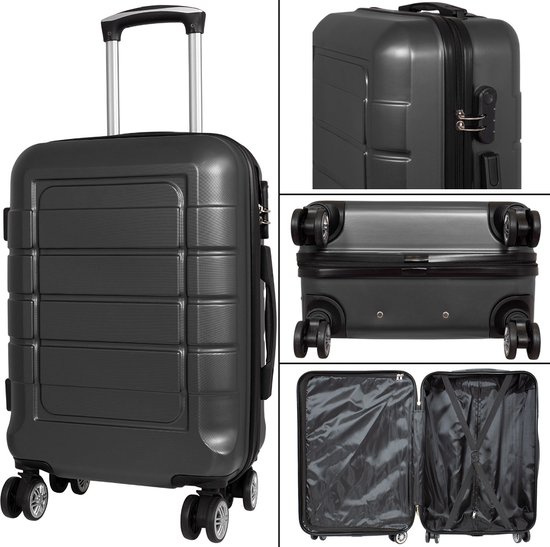 Travelsuitcase - Koffer Como - Reiskoffer met cijferslot - Stevig ABS - Antraciet - Maat M ca. 67x45x25 cm - Ruimbagage