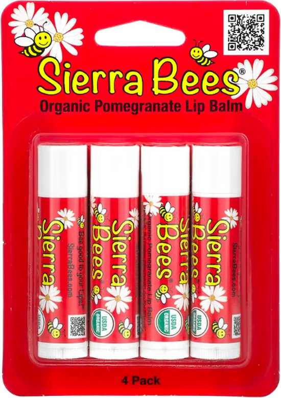 Sierra Bees - Organic Lip Balms - Pomegranate - 4 stuks - 4.25 g