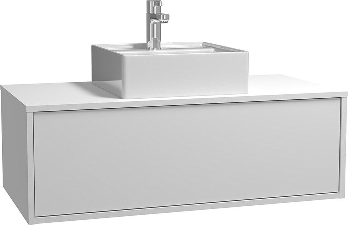 SHOWER DESIGN Hangend badkamermeubel met enkele wastafel - Wit - TEANA L 94 cm x H 32 cm x D 47 cm
