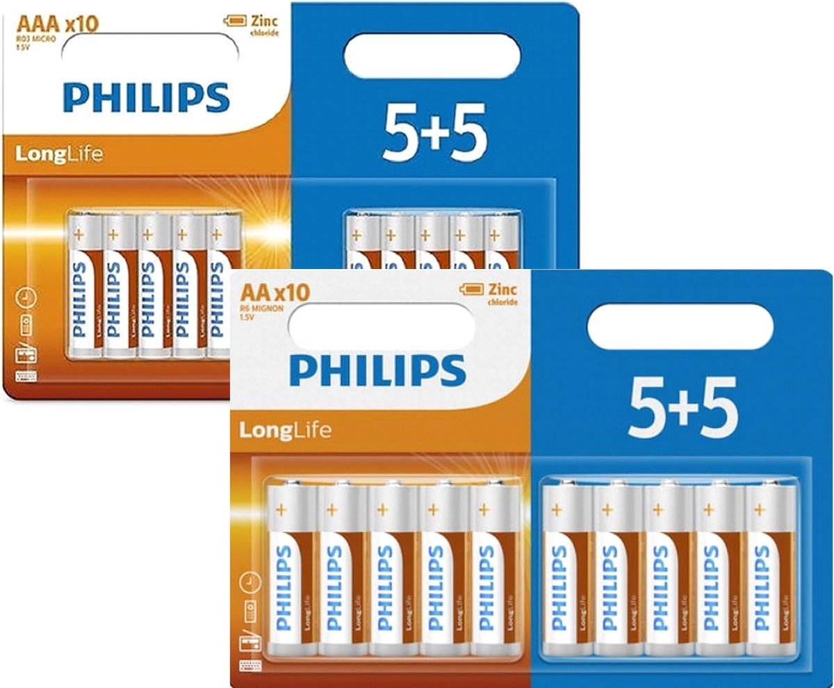 Philips Longlife combi AA + AAA - 5+5 blisterverpakking