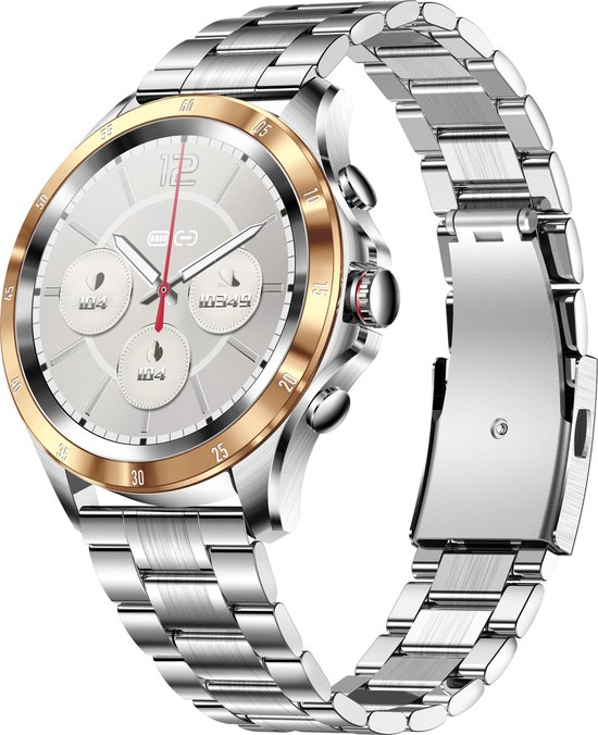Belesy® XTRA - Smartwatch Heren – Smartwatch Dames - Horloge – Stappenteller – Calorieën - Hartslag – Bel functie - Je eigen foto als wijzerplaat - Kleurenscherm - Full Touch – Goud – Milanees – Zilver - Moederdag