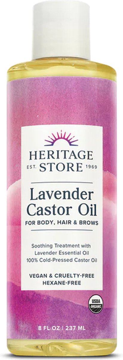 Heritage Store |Castor Olie | 240ml| Biologische Castorolie Lavendel | Wonderolie | Haar | Lichaam | Wenkbrauwen | Castor Oil Lavendel