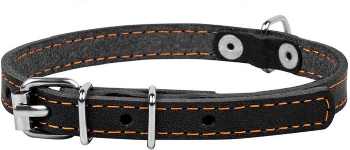 WAUDOG CoLLar Halsband / Hondenhalsband - Leder - Gestikt - Zwart - XS - Breedte: 10 mm - Nekomtrek: 22 - 30 cm (GELIEVE ALVORENS BESTELLEN OPMETEN)