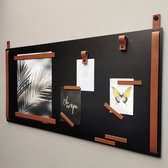 Magneetbord XL horizontaal 50x100 cm - COGNAC leren banden - inclusief 10 leren magneet accessoires - Handles and more® (wandbord - magneetborden groot)