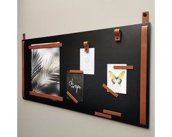 Magneetbord XL horizontaal 50x100 cm - COGNAC leren banden - inclusief 10 leren magneet accessoires - Handles and more® (wandbord - magneetborden groot)