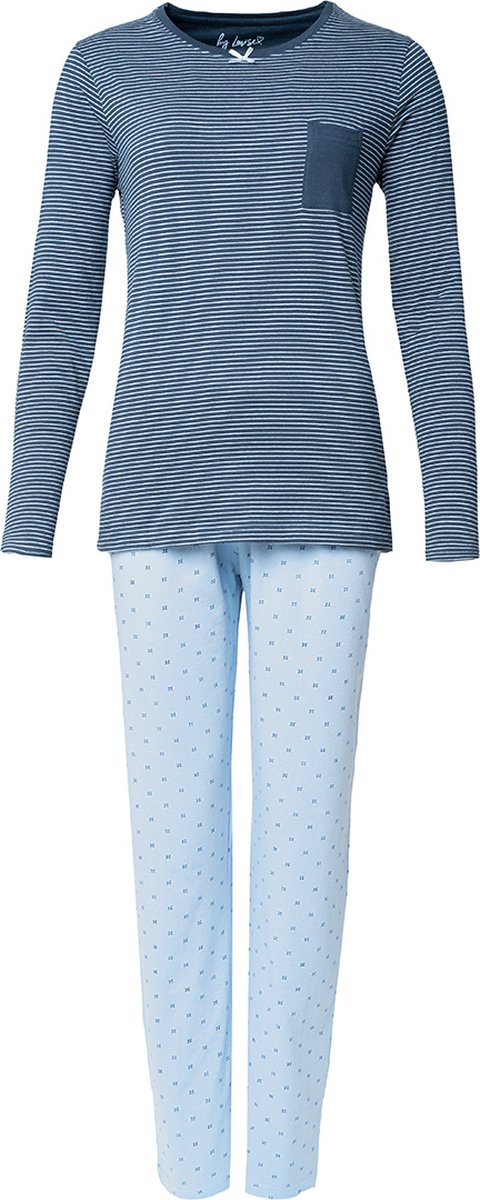 By Louise Dames Pyjama Set Lang Katoen Gestreept Blauw - Maat XL