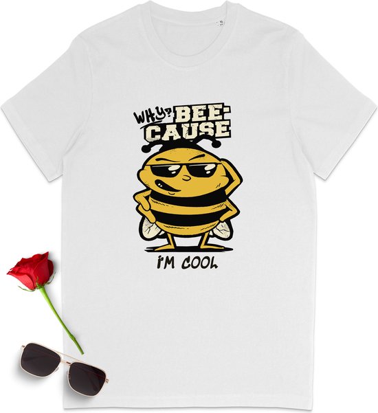 Heren T Shirt 'Bee' Cool - Wit -  Maat XS