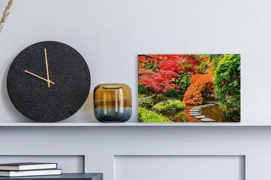 Canvas schilderij - Bomen - Stenen - Pad - Natuur - Japans - Schilderijen op canvas - 30x20 cm - Canvasdoek - Muurdecoratie