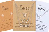 Bixorp Stars 5 Bijoux Taureau / Taurus Couleur argent - Set de collier signe du zodiaque + boucle d'oreille + bracelet - Cadeau pour elle - Cadeau pour Saint Nicolas - Cadeau pour Noël