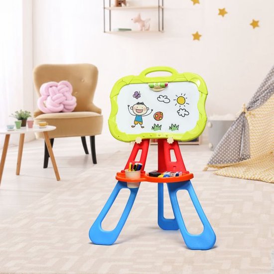 AIYAPLAY 3-in-1 Kinder Ezel met Papierrol, Krijtbord, Whiteboard, Opbergmanden, 54 x 46,5 x 93 cm, groen