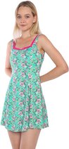 Badpak- Bad jurk met short- Zwemjurk - Dames Badmode Bikini Zwemkleding Badpak Tankini 776 - Groen met bloemendetails - Maat 36