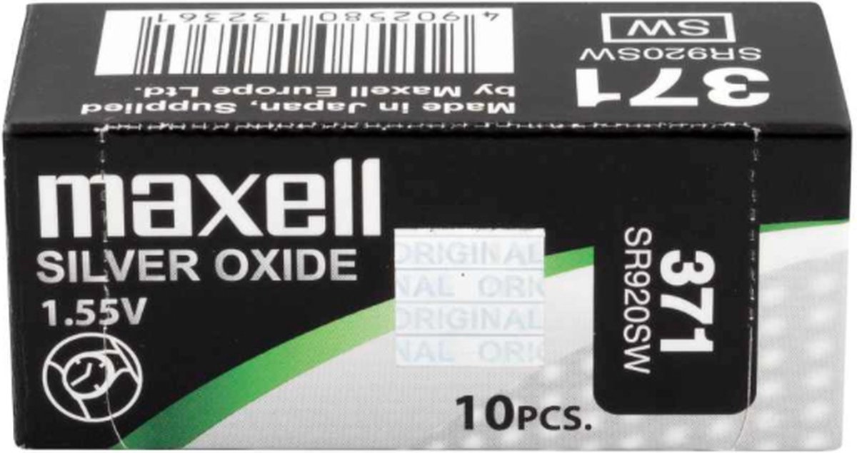 MAXELL 371 / SR920SW zilveroxide knoopcel horlogebatterij 10 (tien) stuks