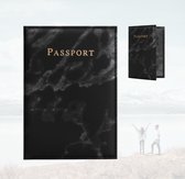 Thousandtravelmiles® – Paspoort Hoes - Paspoort Cover Marmer Zwart – Kunstleer – Inclusief pashouder – Spatwaterdicht