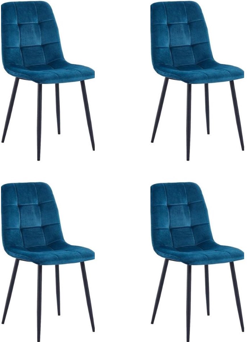 Colenis® - Ela Eetkamerstoel - Set Van 4 - Petrol - Fluweel - Industrieel