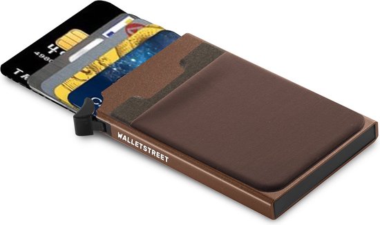 Walletstreet Uitschuifbare Pasjeshouder CB2 Plus collection-Walletstreet Aluminium Creditcardholder/Creditcardhouder Card Protector Anti-Skim/ RFID Card Protector 7 Pasjes – Bruin/Brown